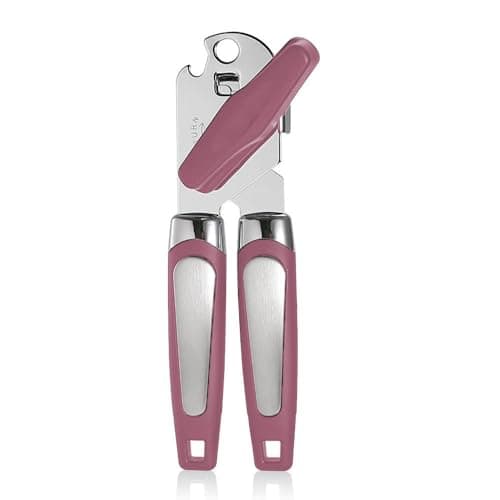 Image of X&E Heavy Duty Manual Can Opener 3-in-1, Smooth Edge Safety Stainless Steel with Large Ergonomic Knob, Bottle & Can Opener for Seniors, Kitchen, Camping, Compact Gift Idea (pink)