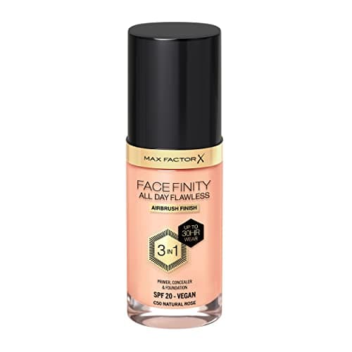 Image of MAX FACTOR - Facefinity All Day Flawless Foundation - 3-in-1 Concealer, Liquid Foundation & Face Primer - Up To 30hr Wear - Flawless Airbrush Finish, SPF 20, Vegan - C50 Natural Rose - 30ml