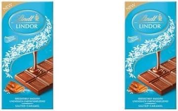 Image of Lindt Lindor Milk Chocolate Salted Caramel Bar, 100g (Pack of 2)