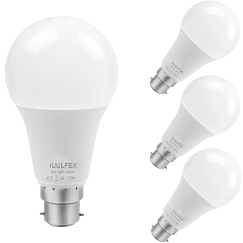 Image of IuulFex B22 Bayonet Light Bulb 150W Equivalent, Energy Saving 18W LED Bulbs, Warm White 3000K 1980 Lumens, Non-Dimmable, 4 Pack