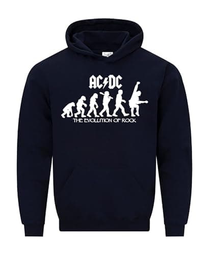 Image of Daily Apparel AC' DC Men's Hoodie Evolution of Rock Unisex Quality Printed Hooded Top |Funny Vintage Style Pullover Hoodie Cozy & Stylish Hooded Jumper for UK Men/Women Navy