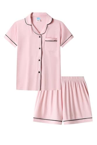 Image of ThePyjamaFactory Womens Pink Super Soft Short Pyjamas Ladies Nightwear Pj Set (12-14)