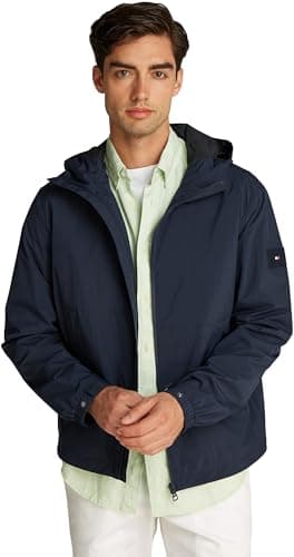 Image of Tommy Hilfiger Men’s Sporty Branded Hooded Windbreaker, Blue (Desert Sky), L