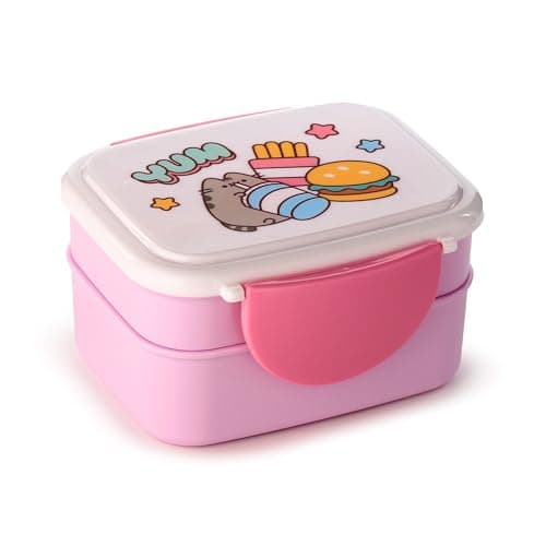 Image of Puckator Pusheen The Cat Foodie Clip Lock Stacked Bento Lunch Box with Cutlery - for Adults and Kids with Compartments - Snack Box - Food Containers with Lids Stackable Snack Pots for Kids Meal Prep
