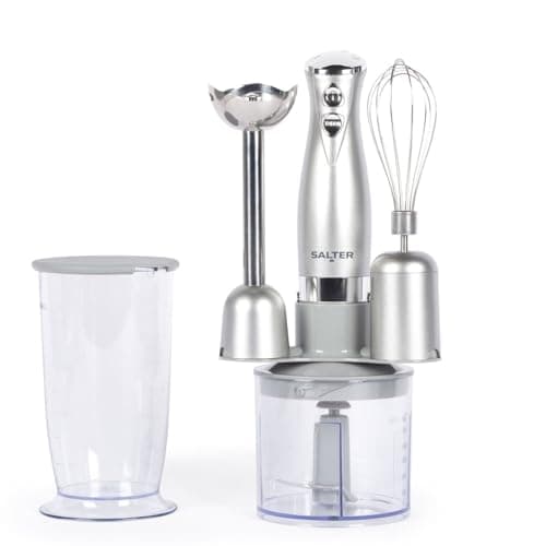 Image of Salter 3 In 1 Hand Blender - Features: 350w Power DC Motor, 2 Speed Settings, 500ml Chopper Bowl (dishwasher Safe), 700ml Measuring Beaker Included With Grey Lid, Stainless Steel Blade