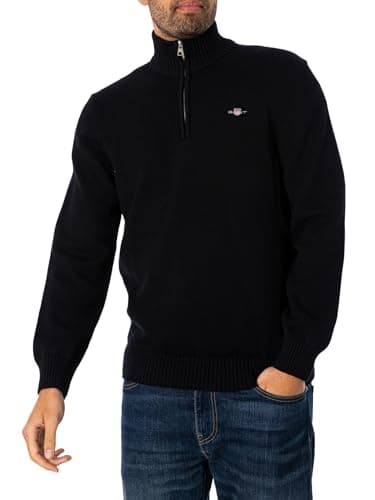 Image of GANT Mens Casual Cotton Half Zip Sweatshirt Black, Black, L
