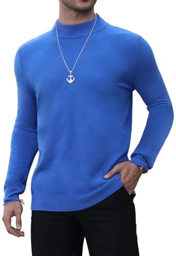 Image of MLANM Men's Jumpers Turtleneck Winter Warm Neck Ribbed Knitted Jumper Long Sleeve Solid Colour Basic Sweater Pullover Top for Date, Party, L Sapphire Blue