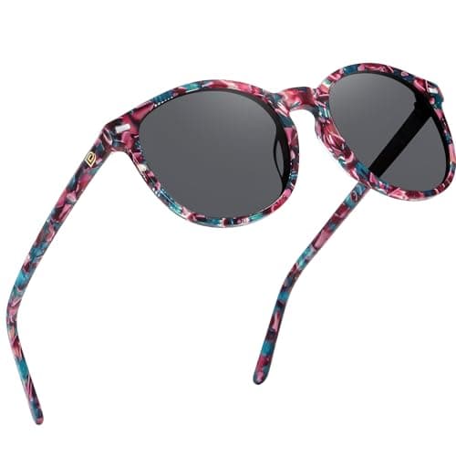 Image of DUCO Classic Round Polarized UV400 Protection Vintage Shades Sunglasses for Women DC1230 (Colorful)