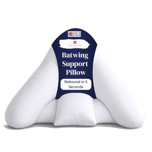 Image of Lancashire Textiles Orthopaedic Batwing Shaped Neck & Back Support Pillow for Help with Cushioning and Sitting Complete with White Removable Pillowcase