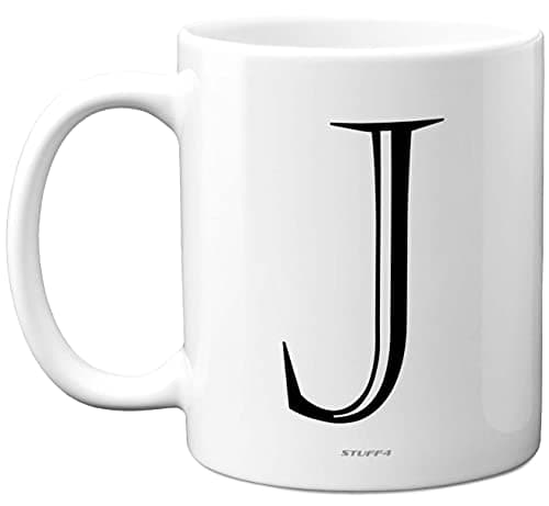 Image of Stuff4 Personalised Alphabet Initial Mug - Letter J Mug, Gifts for Him Her, Fathers Day, Mothers Day, Birthday Gift, 11oz Ceramic Dishwasher Safe Anniversary, Valentines, Christmas, Retirement
