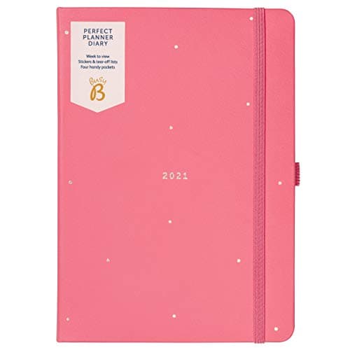 Image of Busy B Perfect Planner A5 Week to View Diary January to December 2021 - Pink Faux Leather Week to View Planner with Stickers & Tear-Out Lists