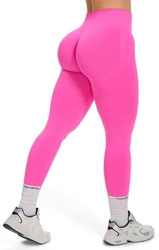 Image of JOYSPELS Gym Leggings for Women Seamless Ruched Scrunch Bums Lifting Workout Activewear Leggings High Waist Tummy Control Yoga Pants UK Pink M
