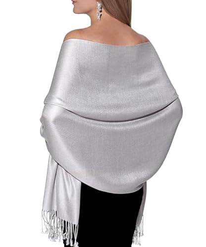 Image of Pashmina Shawls and Wraps for Evening Dresses, Large Soft Pashminas Wedding Shawl, Light Grey Silver, One Size