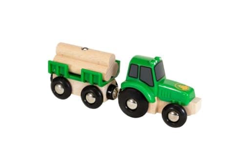 Image of BRIO World Farm Tractor Toy (with Load) for Kids Age 3 Years Up - Wooden Railway Train Set Add On Accessories