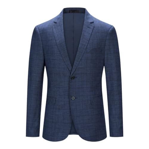 Image of YOUTHUP Mens Check Blazer 2 Buttons Casual Business Slim Fit Suit Jacket Vintage Plaid Formal Jackets, Dark Blue-43, L