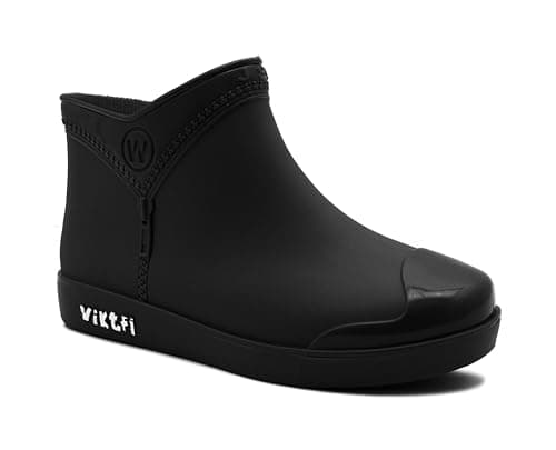 Image of IMTY Womens Ankle Wellies Boots Short Slip On Waterproof Chelsea Rain Boot Snow Farm Gardening Ladies Outdoor Festival Wellingtons (Black, UK Footwear Size System, Adult, Women, Numeric, Medium, 4)