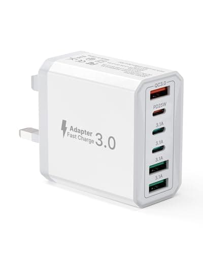 Image of USB C Plug, 6-Port 40W Multi USB Charger Plug UK with Power Adapter +QC Wall Plug Multiport Mains, 3 Type C+3 USB A Ports Charging Plug for iPhone 16 15 14 13 12 11 Pro Max Plus XS XR SE,Samsung, iPad