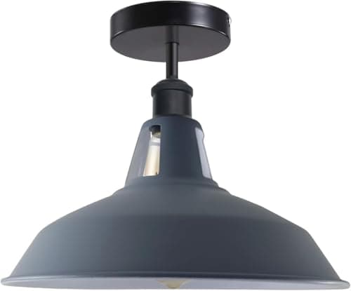 Image of LEDSone Industrial Semi Flush Mount Ceiling Light Clear Metal Pendant Cone Lamp Shade Farmhouse Close to Ceilight Lighting Fixture Lighting for Kitchen Bedroom Grey with Out Bulb