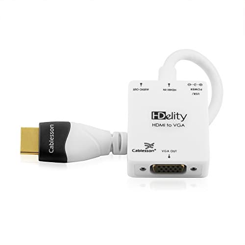 Image of Cablesson Active HDMI to VGA - White Female Video Converter Adapter Cable with Micro USB Power and Audio port - 1080p for PC, Laptop, DVD, TV, Blu-Ray, Sky HD, Raspberry Pi, Chromebook, Ultrabook