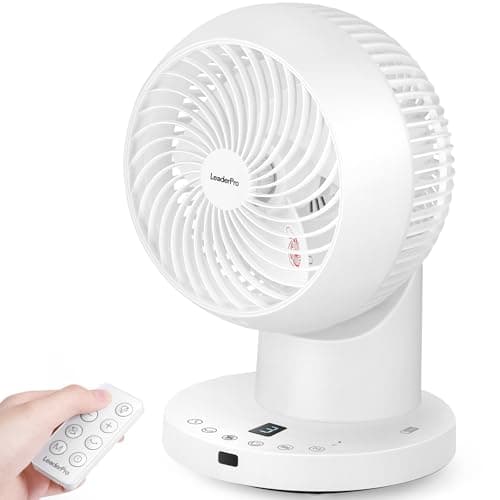 Image of LeaderPro 6" Air Circulator - 360° Desk Fan with Magnetic Remote Control, 1-8h Timer, 4-Speed Settings, Quiet Oscillating, Energy-Eff, Powerful Table Fan, 25dB Silent for Bedroom/Office Use, White
