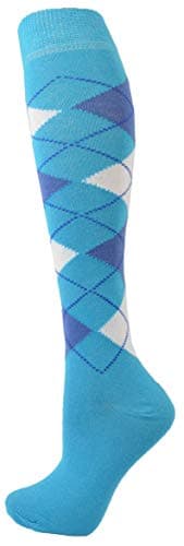 Image of Cotton Rich Knee High Argyle Design Socks (White on Blue)