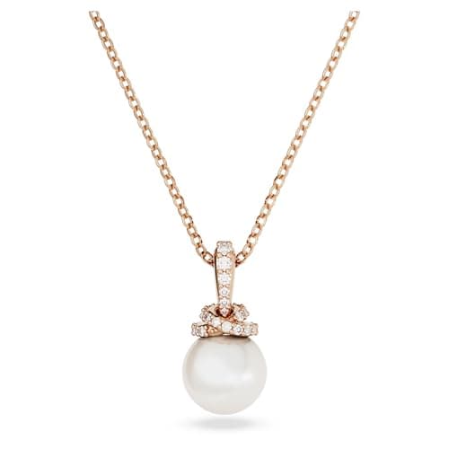 Image of Swarovski Originally Pearl Pendant Necklace, White Crystal Pearl on Rose Gold-Tone Plated Chain, from the Originally Collection