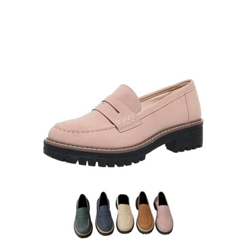 Image of Women's Thick Sole Lug Sole Comfortable Loafers - Suitable for Work, Business & Casual - Pink, Size 4
