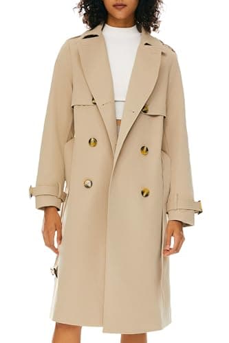 Image of Orolay Long Trench Coat for Women with Belt Lightweight Double-Breasted Duster Trench Coat Slim Fit Khaki M