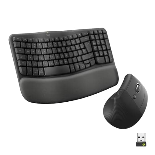 Image of Logitech Wave Keys & Lift Vertical Mouse - Ergonomic Bundle — Wireless Keyboard with Cushioned Palm Rest & Vertical Wireless Mouse - Easy-Switch, Bluetooth, for Multi-OS, Windows/Mac - Graphite
