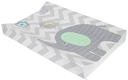 Image of Babycurls Deluxe Anti-Roll PVC Wedge Nappy Baby Changing Mat with Curved Sides and Raised Edges for Babies from Birth Upwards Wipe Clean and Waterproof 69 x 45 x 8cm (Elephant Chevron – Grey)