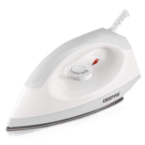 Image of GEEPAS Dry Iron | Clothes Lightweight Electric Press | 32s Heat up Non-Stick Soleplate Adjustable Temperature | Overheat Protection Ergonomic Handle with Indicator Light | 2 Year Warranty 1200W White