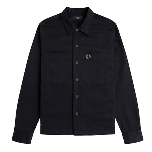 Image of Fred Perry Twill Overshirt, Black (UK, Alpha, L, Regular, Regular, Black)