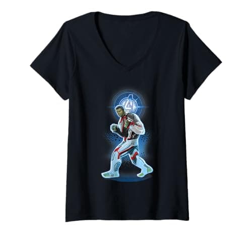 Image of Womens Marvel Avengers Endgame Logo Hulk Quantum Suit Portrait V-Neck T-Shirt