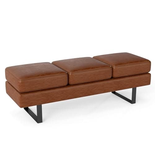 Image of CASART 3-Seater Reception Bench, Waiting Room Bench Chairs with Padded Seat, Upholstered Indoor Bench for Entryway Bedroom Office Salon (Brown)