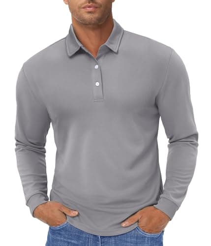 Image of TACVASEN Polo Shirts for Men Adult Long Sleeve Shirts Quick Dry Shirts Lightweight Summer Tops Light Grey,S