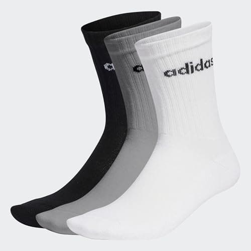 Image of adidas Unisex Linear Crew Cushioned Socks 3 Pairs, Medium Grey Heather/White/Black, 10.5-12.5