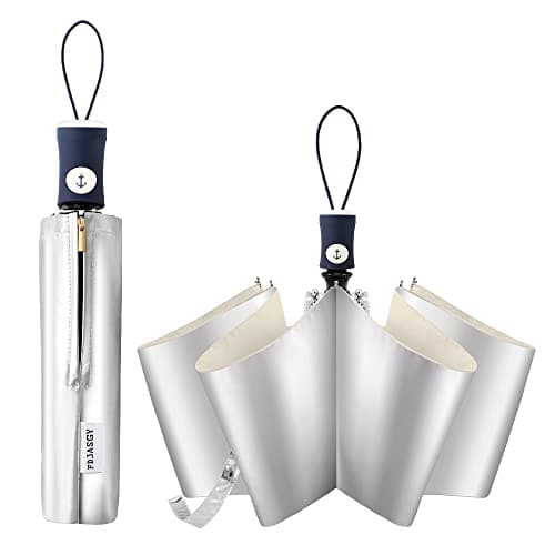 Image of FDJASGY Silver Coating Layer Fabric Blocking UV 99.9% Sun Umbrella Compact Folding Travel Umbrella Automatic Folding Windproof Umbrellas For Men and Women (Beige)