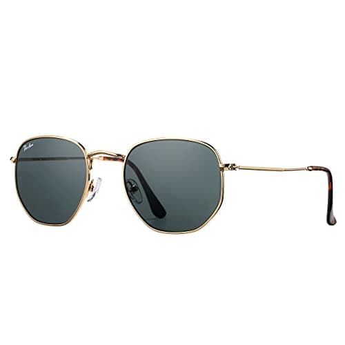 Image of Pro Acme Square Sunglasses for Women Men Polygon Sunglasses UV 400 Protection Polarized Pilot Sunglasses 100% Real Glass Lens Hexagonal Frame (Gold Frame | Grey Lens)