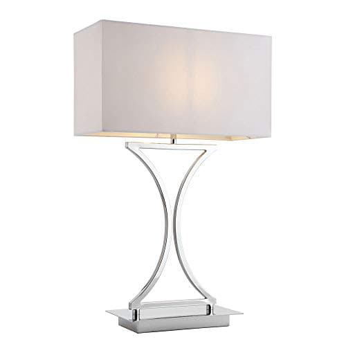 Image of National Lighting Granville Modern Silver Chrome Switched Desk Reading Bedside Table Lamp with Square White Cotton Shade