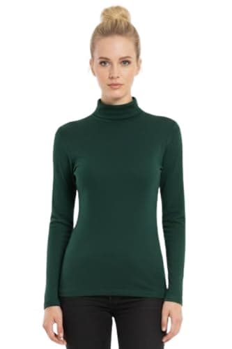 Image of STAR FASHION Womens Polo Neck Jumper Tops Long Sleeve Ladies Roll Turtle Neck Plain Knitted Pullover Sweatshirt for Ladies Stretch Lightweight Sweater Top Bottle Green 12-14