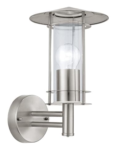 Image of Eglo Outdoor wall Light Lisio, External Porch Lighting, Lantern Made of Stainless Steel and Clear Glass, Silver Outside lamp with E27 Socket, IP44