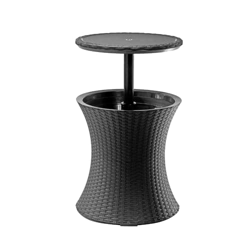 Image of Keter Pacific Cool Bar Outdoor Patio Furniture and Hot Tub Side Table with 7.5 Gallon Beer and Wine Cooler, Dark Grey