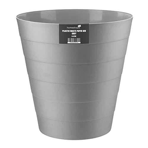 Image of HOMESHOPA Plastic Waste Paper Bin Grey, 6L Round Waste Basket Trash Can, Lightweight Rubbish Bin for Kitchen, Bedroom, Bathroom, Open-Top Design, Ourdoor Gargabe Container Dustbin