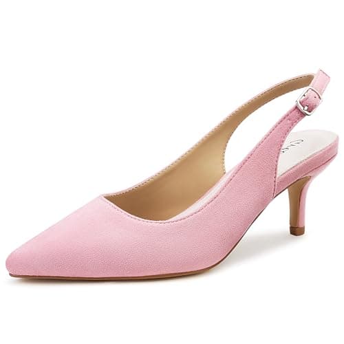 Image of Greatonu Womens Court Shoes Low Kitten Heels Slingback Pointed Toe Dress Pumps