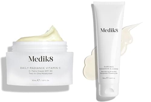 Image of Medik8 Daily Radiance Vitamin C (50ml) & Surface Radiance Cleanse (150ml) - 2-in-1 SPF & Face Moisturiser & Resurfacing AHA/BHA Mangosteen Cleansing Gel