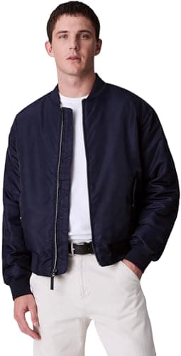 Image of Calvin Klein Men's Hero Denim Bomber Jacket with Zip, Blue (Dark Sapphire), S