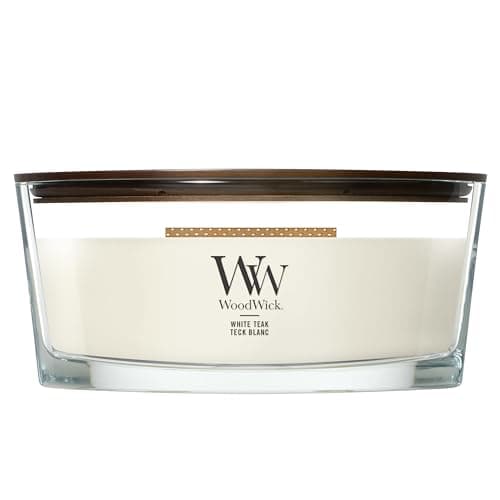 Image of Woodwick Ellipse Scented Candle | White Teak | with Crackling Wick | Burn Time: Up to 50 Hours