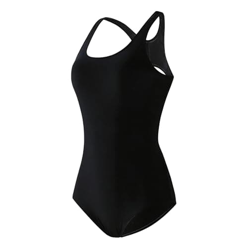 Image of LXEASYGO One Piece Girls Swimming Costume Racerback Quick Dry Girls Swimsuit Kids Sports Swimwear Stretchy Bathing Suit 5-14 Years (UK, Age, 9 Years, 11 Years, Regular, Black)