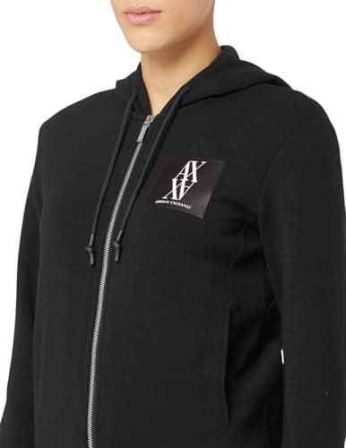 Image of Armani Exchange Women's Stretch Scuba Full Zip Hoodie with Stacked Ax Logo Hooded Sweatshirt, black, S