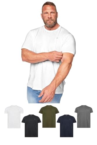 Image of BadRhino Big & Tall 5 Pack Black & White Core Tee Crew Neck Short Sleeve T-Shirts - Men's - M to 8XL Black, White, Grey, Navy, Khaki 2XL